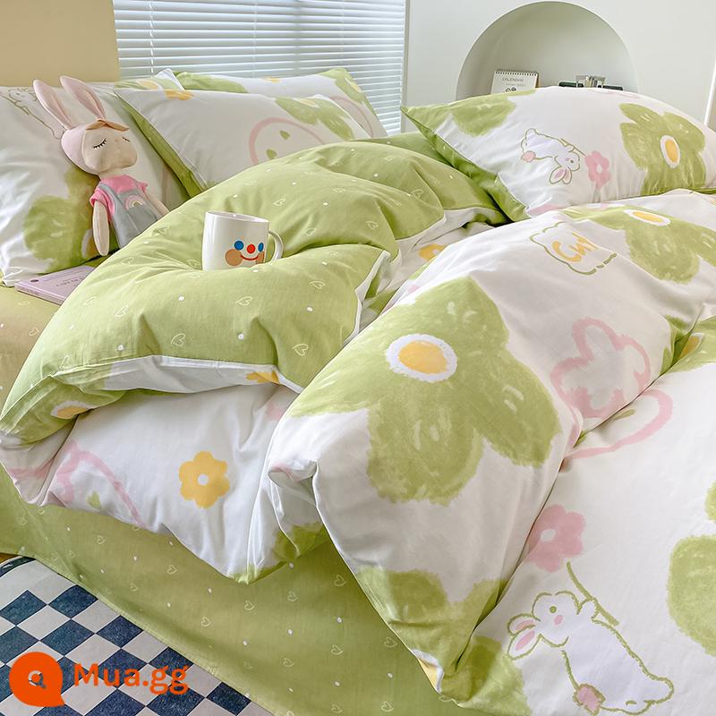 Hoạt Hình Giường Cotton Nguyên Chất Bộ 4 Món 100 Giường Cotton Đơn Vỏ Chăn Ins Ký Túc Xá Dày Chải Giường 3 Bộ - Mori Garden (bông thân thiện với da, giả một cái sẽ bị phạt mười)