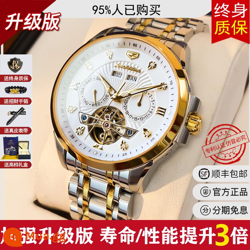 Thương Hiệu Chính Hãng Nam Đồng Hồ Cơ Tự Động Dây Thép Nam Đồng Hồ Thụy Sĩ Tourbillon Rỗng Chống Thấm Nước Top 10 Đồng Hồ - 95% mua phiên bản nâng cấp của máy - mặt trắng vàng (tặng thắt lưng + còng + bảo hành trọn đời)