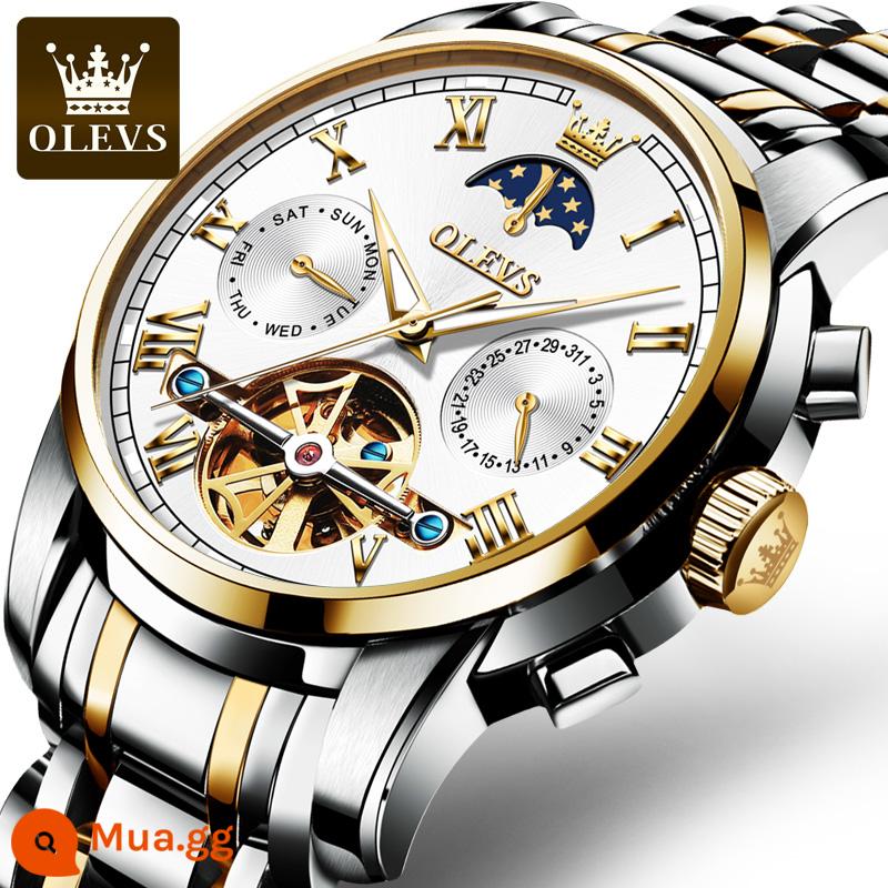 Đồng Hồ Nam Chính Hãng Đồng Hồ Cơ Nam Tourbillon Tự Động Thụy Sĩ Rỗng Kinh Doanh Chống Thấm Nước Thương Hiệu Top Ten - Mì trắng Jianjin (tặng thắt lưng + vòng tay Tỳ hưu + bảo hành 10 năm)