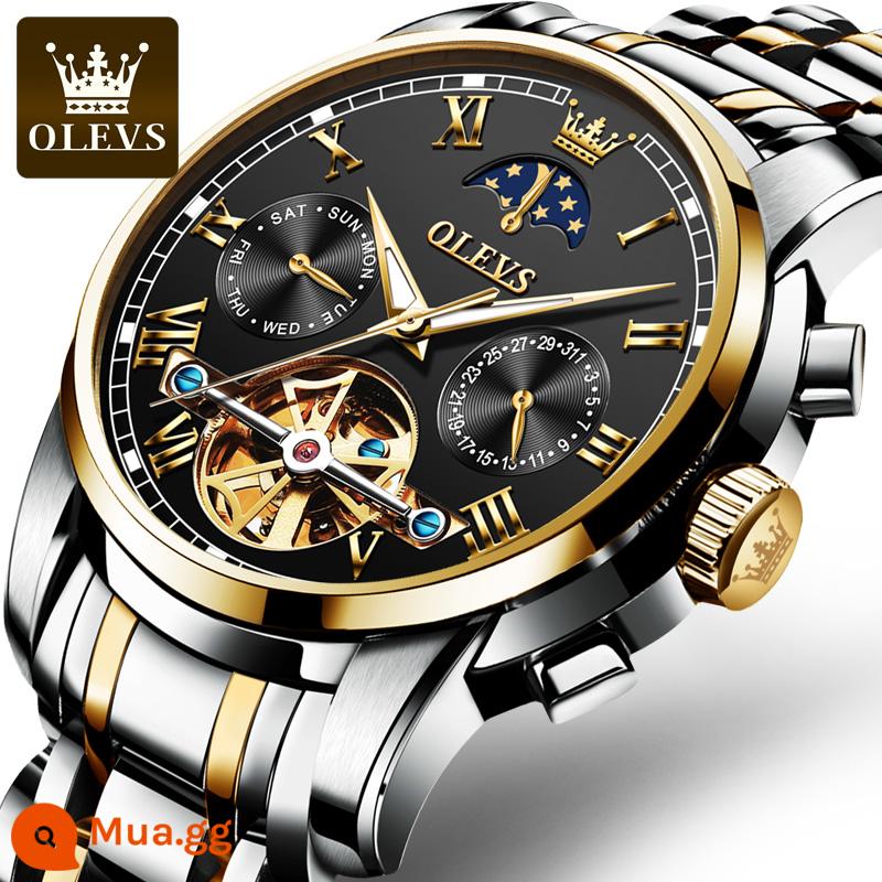 Đồng Hồ Nam Chính Hãng Đồng Hồ Cơ Nam Tourbillon Tự Động Thụy Sĩ Rỗng Kinh Doanh Chống Thấm Nước Thương Hiệu Top Ten - Mì đen Jianjin (tặng thắt lưng + vòng tay Tỳ hưu + bảo hành 10 năm)