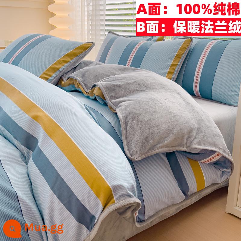 Cotton nguyên chất nhung một mặt vỏ chăn nỉ san hô flannel đơn ký túc xá sinh viên đơn người mùa đông trẻ em ab-mặt cotton - Qingju (100% cotton cộng với nhung)