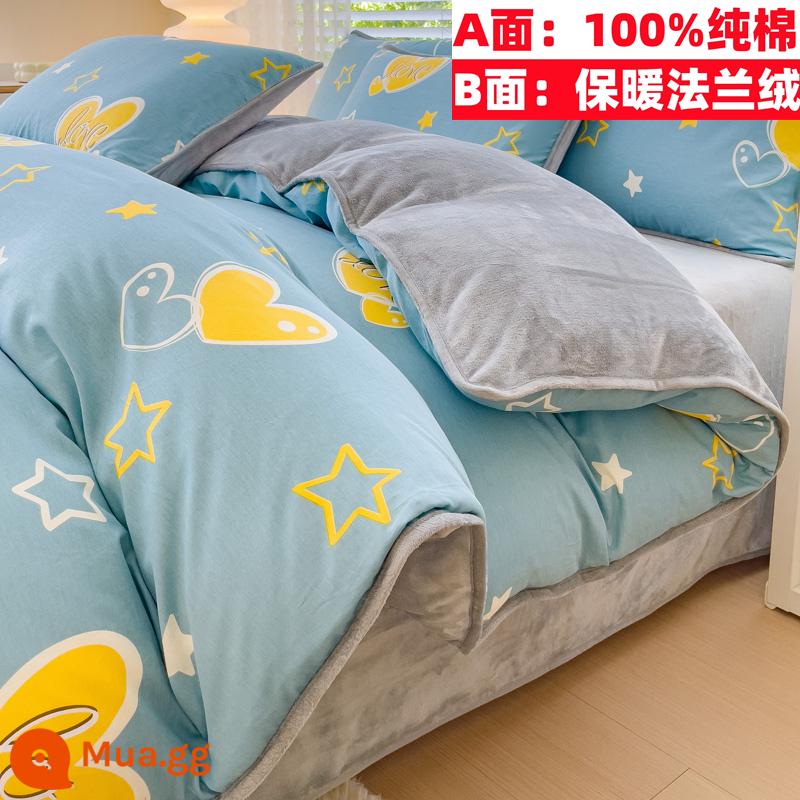 Cotton nguyên chất nhung một mặt vỏ chăn nỉ san hô flannel đơn ký túc xá sinh viên đơn người mùa đông trẻ em ab-mặt cotton - Mingxin (100% cotton cộng với nhung)