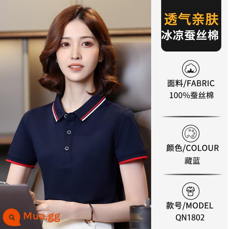 Áo sơ mi polo in logo tùy chỉnh quần áo làm việc văn hóa áo sơ mi ve áo quần áo làm việc áo thun tay ngắn quần áo làm việc thêu cotton nguyên chất tùy chỉnh - Loại C-Xanh hải quân