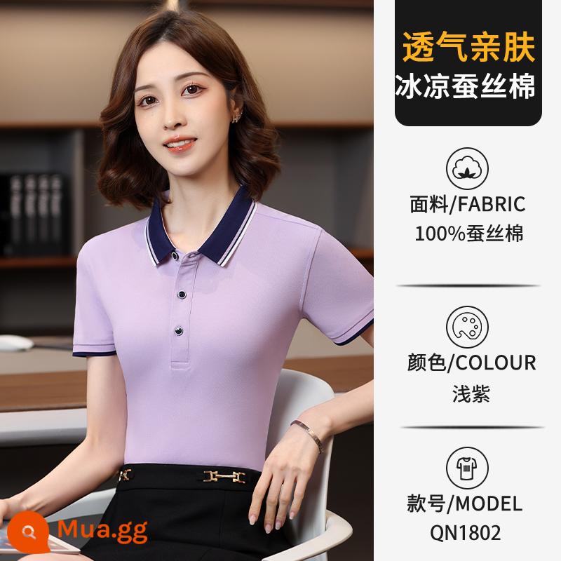 Áo sơ mi polo in logo tùy chỉnh quần áo làm việc văn hóa áo sơ mi ve áo quần áo làm việc áo thun tay ngắn quần áo làm việc thêu cotton nguyên chất tùy chỉnh - Loại C - tím nhạt