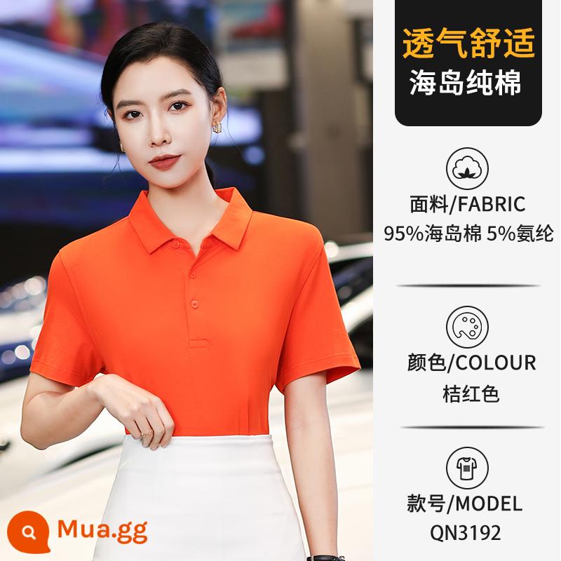 Áo sơ mi polo in logo tùy chỉnh quần áo làm việc văn hóa áo sơ mi ve áo quần áo làm việc áo thun tay ngắn quần áo làm việc thêu cotton nguyên chất tùy chỉnh - E loại-màu đỏ cam