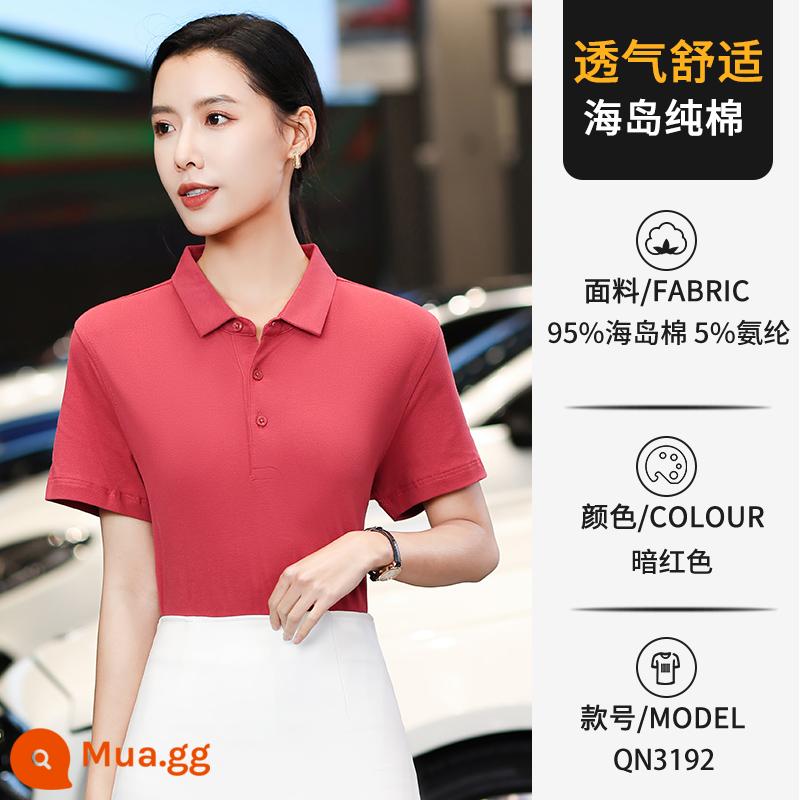 Áo sơ mi polo in logo tùy chỉnh quần áo làm việc văn hóa áo sơ mi ve áo quần áo làm việc áo thun tay ngắn quần áo làm việc thêu cotton nguyên chất tùy chỉnh - Loại E-đỏ đậm