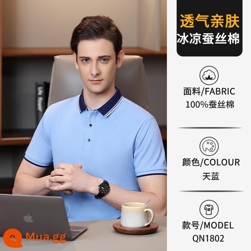 Áo sơ mi polo in logo tùy chỉnh quần áo làm việc văn hóa áo sơ mi ve áo quần áo làm việc áo thun tay ngắn quần áo làm việc thêu cotton nguyên chất tùy chỉnh - Loại C-Xanh da trời