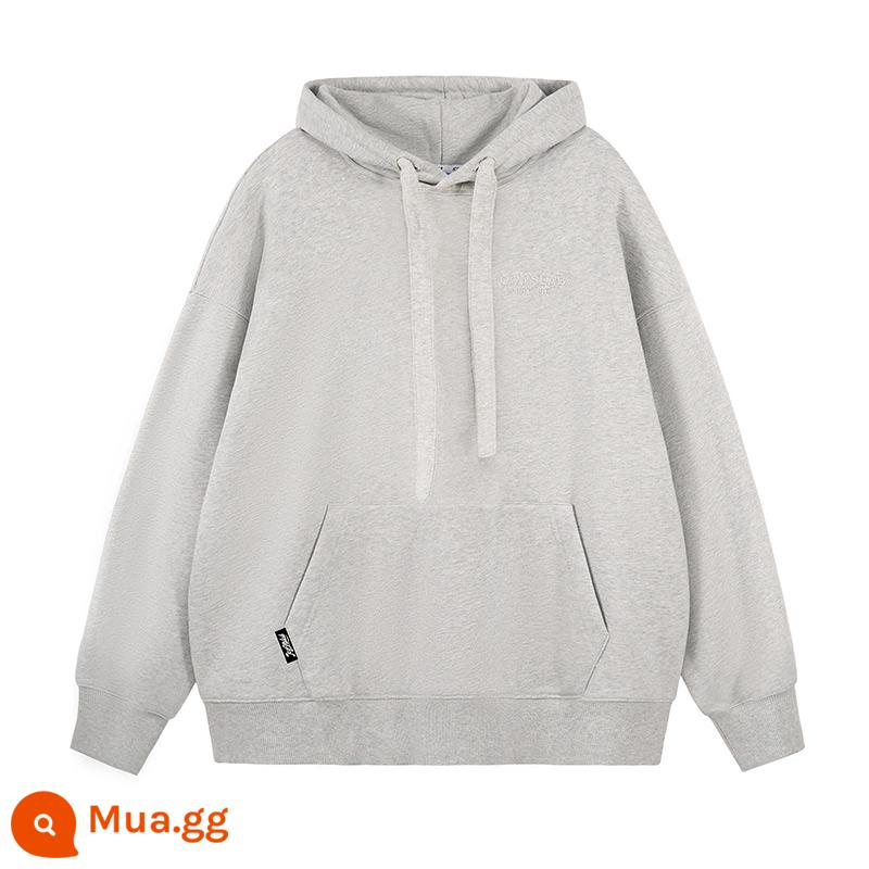 [SSUR PLUS] ICONSLAB áo hoodie có logo cơ bản cùng màu thêu mũ dày dây áo hoodie nặng - xám nhạt