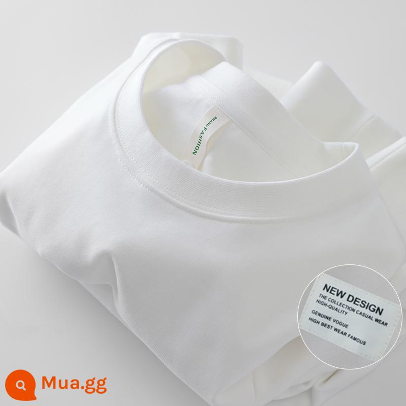 Các mặt hàng thời trang đường phố của nam giới! Áo Thun Nam Dày Rời Cotton Cổ Tròn Chữ Vải Dán Mẫu Cơ Bản - 2XL trắng