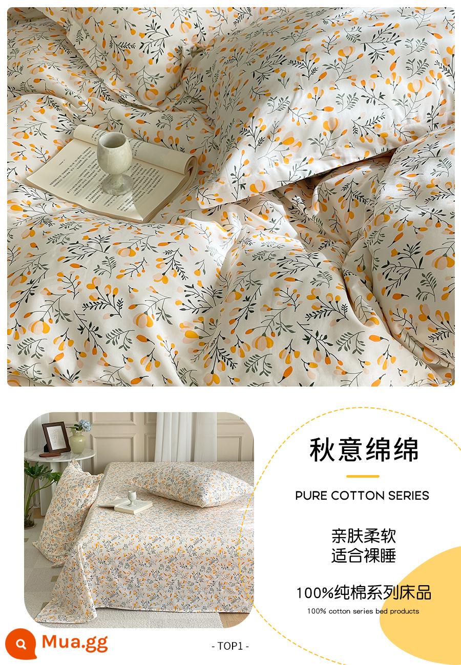 Ga trải giường cotton Tân Cương một mảnh 100 cotton đơn ký túc xá sinh viên bộ ba mảnh mùa hè twill đôi tấm - Mùa thu