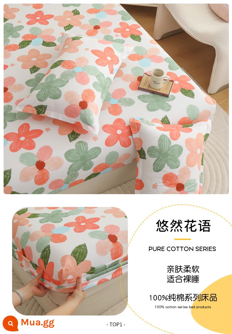 Tấm trải giường bằng vải cotton nguyên chất một mảnh chống trượt Simmons bao gồm tất cả các túi ngủ chống bụi mùa thu đông 2023 phong cách mới - Ngôn ngữ hoa giải trí [cotton thân thiện với da, thích hợp cho mẹ và bé]