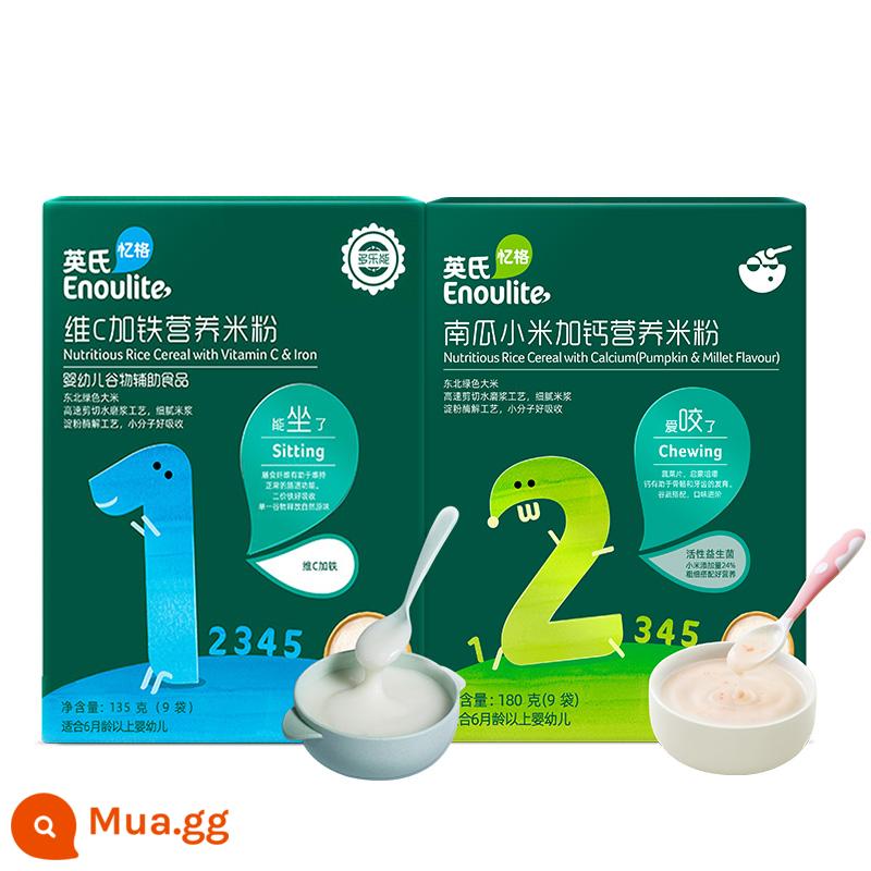 Mì gạo Anh cho bé Vitamin C nguyên bản rau chân vịt prebiotic cộng với Bột gạo thịt bò canxi cao sắt cho bé hộp 6 tháng - [2 hộp] Vitamin C plus sắt vị nguyên chất + kê bí ngô