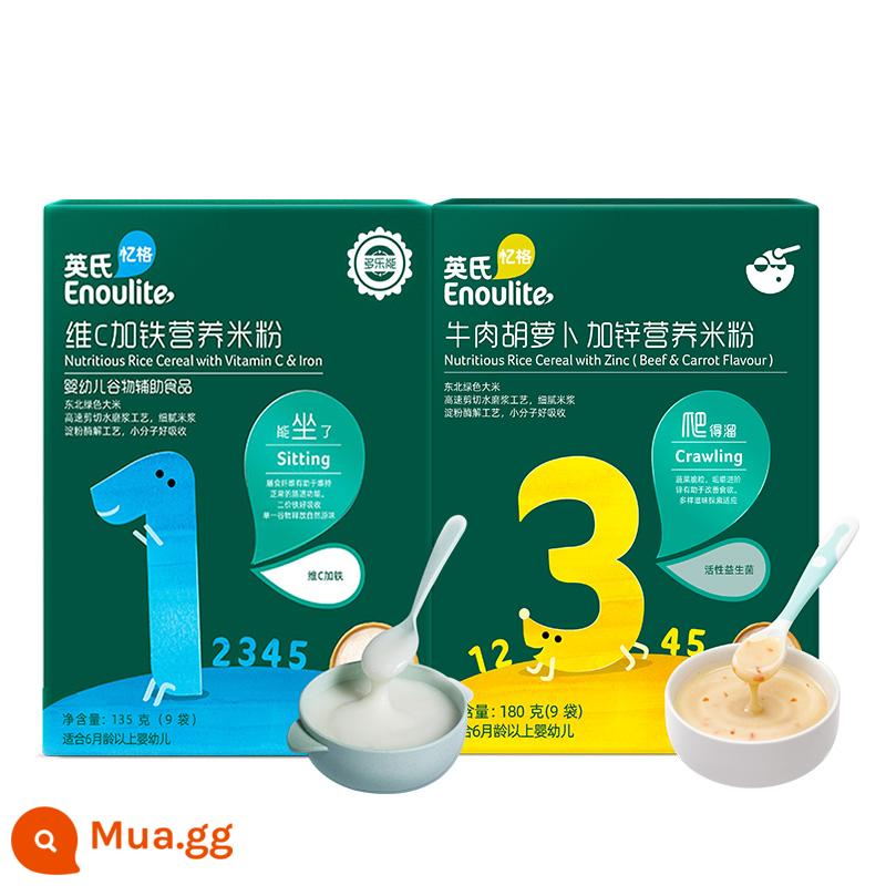 Mì gạo Anh cho bé Vitamin C nguyên bản rau chân vịt prebiotic cộng với Bột gạo thịt bò canxi cao sắt cho bé hộp 6 tháng - [2 hộp] Vitamin C plus sắt vị nguyên chất + thịt bò và cà rốt