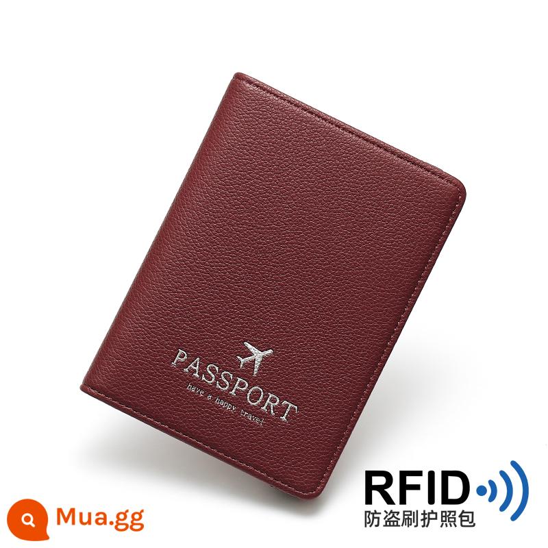 Ví đựng hộ chiếu nữ 2022 mới thời trang nữ đựng hộ chiếu rfid chống thẻ từ bảo vệ bao đựng tài liệu đựng hộ chiếu túi đựng hộ chiếu - rượu vang