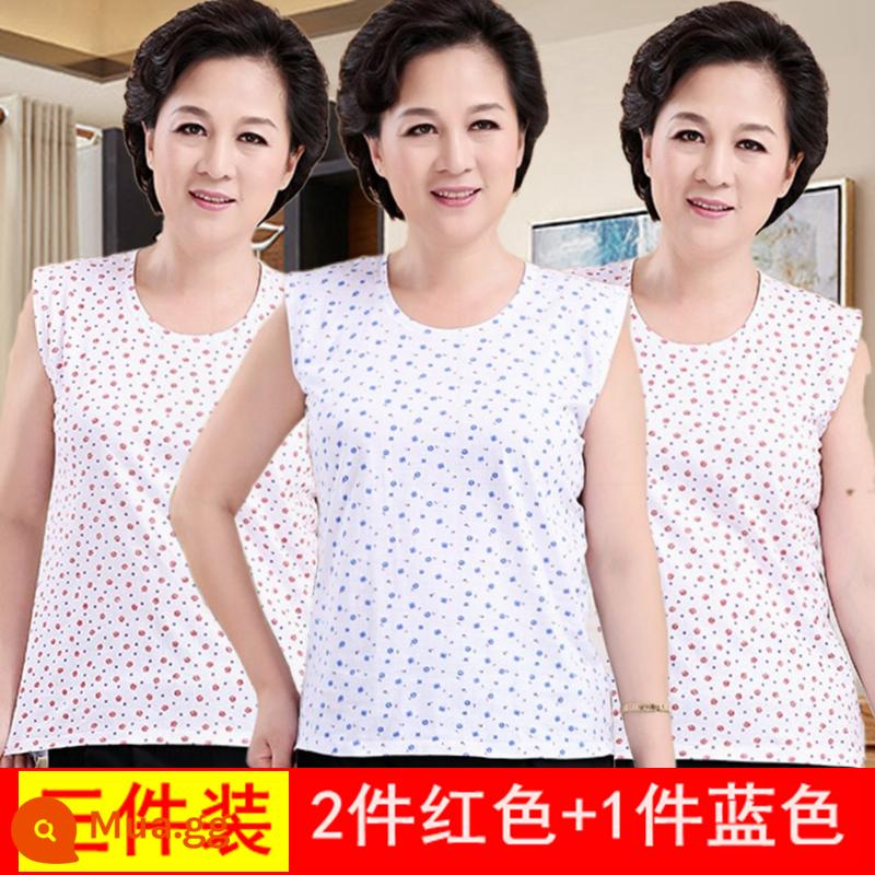 Áo vest nữ trung niên và cao tuổi cotton nguyên chất rời bà già bà nội bông mẹ đồ lót người già áo lót mùa hè phần mỏng - 3 miếng bông nguyên chất [đỏ + đỏ + xanh]