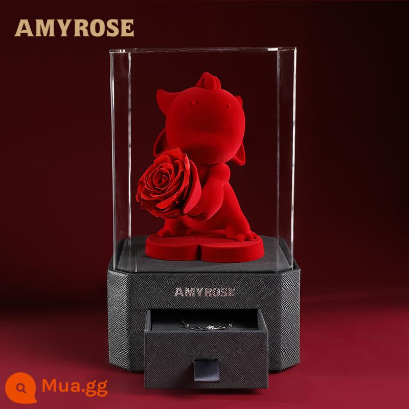 AMYROSE Bó hoa hồng vĩnh cửu Gấu 214 Lời tỏ tình ngày lễ tình nhân Món quà sinh nhật dành riêng cho bạn gái - "Rồng" Xinglulu (bao gồm cả vòng cổ)