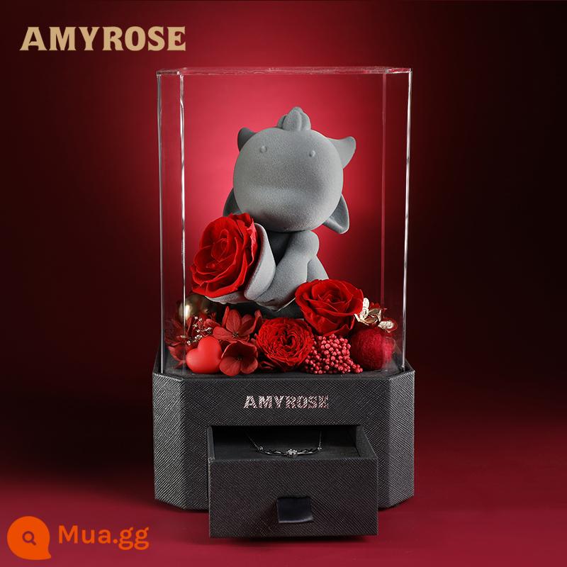 AMYROSE Bó hoa hồng vĩnh cửu Gấu 214 Lời tỏ tình ngày lễ tình nhân Món quà sinh nhật dành riêng cho bạn gái - Lời thú tội "Rồng" ·Phiên bản Hua Cong (bao gồm cả vòng cổ)