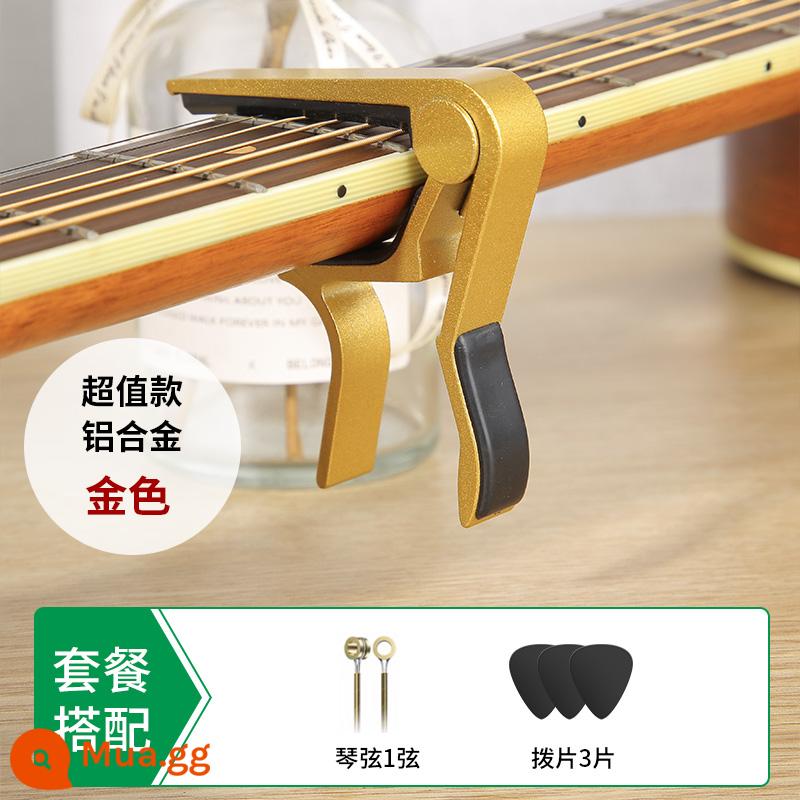 Capo Đàn Guitar Đặc Biệt Đàn Ukulele Đàn Guitar Điện Dân Gian Acoustic Phụ Kiện Guitar Cao Cấp Kama Chỉnh Kẹp - [Hợp kim nhôm nâng cấp] Gold★Miễn phí 1 dây + gắp*3