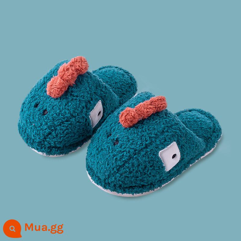 Little Dinosaur Children Cotton Dép mùa đông Boys trong nhà chống trượt 2-3 tuổi và trẻ sơ sinh giày bông sang trọng nữ - [dép] màu xanh