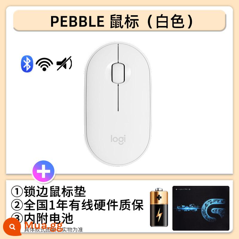 Logitech Pebble Bluetooth không dây hai chế độ tắt tiếng chuột máy tính đá cuội thời trang bé gái siêu mỏng di động dễ thương - Đá cuội trắng + miếng lót chuột