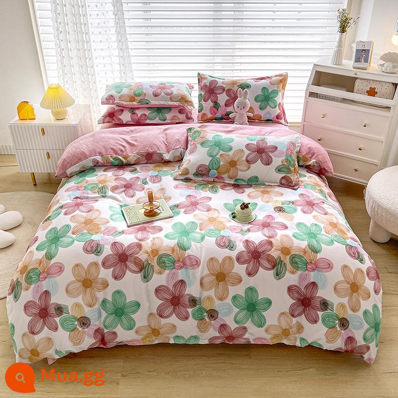 Lưới đỏ cotton nguyên chất 4 mảnh 100 ga trải giường cotton vỏ chăn 1.8 đôi vỏ chăn trải giường Bộ 4 món mùa thu và mùa đông nguồn cung cấp - Winnessa