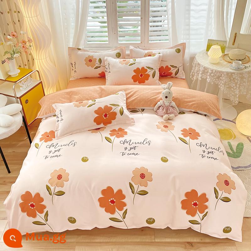 Lưới đỏ cotton nguyên chất 4 mảnh 100 ga trải giường cotton vỏ chăn 1.8 đôi vỏ chăn trải giường Bộ 4 món mùa thu và mùa đông nguồn cung cấp - ChunxiaoY