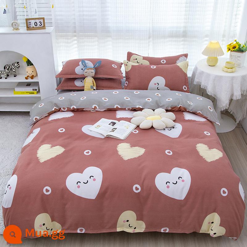 Lưới đỏ cotton nguyên chất 4 mảnh 100 ga trải giường cotton vỏ chăn 1.8 đôi vỏ chăn trải giường Bộ 4 món mùa thu và mùa đông nguồn cung cấp - Tem