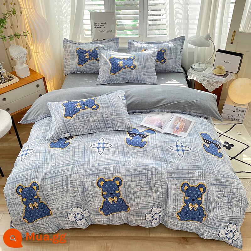 Lưới đỏ cotton nguyên chất 4 mảnh 100 ga trải giường cotton vỏ chăn 1.8 đôi vỏ chăn trải giường Bộ 4 món mùa thu và mùa đông nguồn cung cấp - hợp thời trang Y