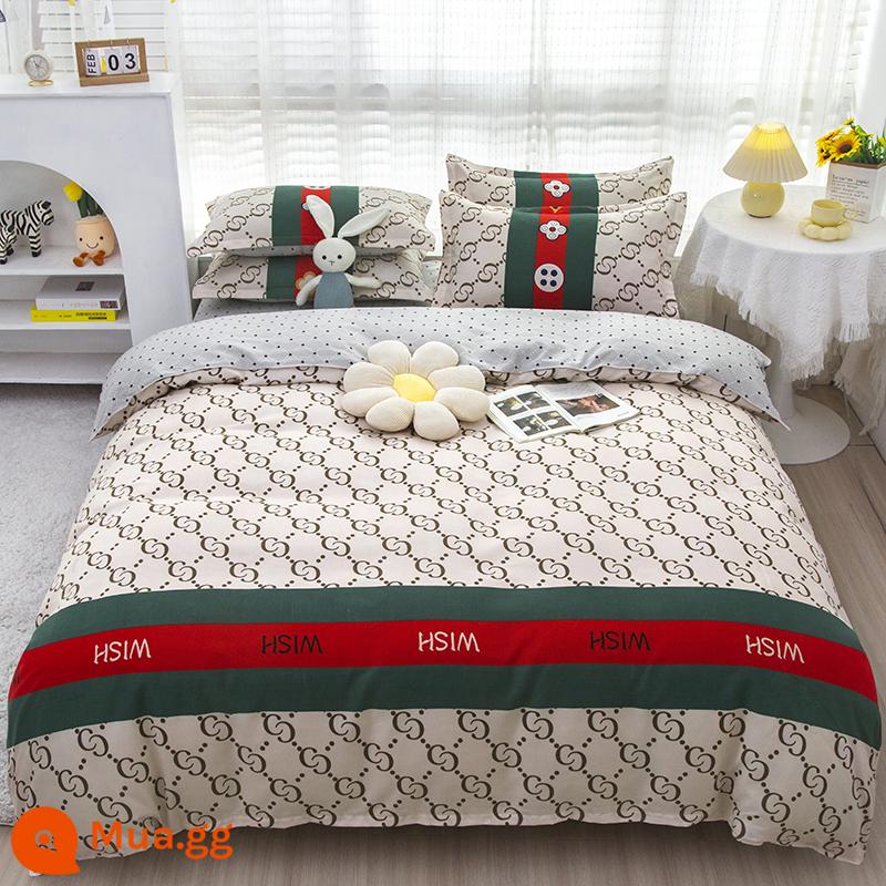 Lưới đỏ cotton nguyên chất 4 mảnh 100 ga trải giường cotton vỏ chăn 1.8 đôi vỏ chăn trải giường Bộ 4 món mùa thu và mùa đông nguồn cung cấp - Thương hiệu thời trang màu be