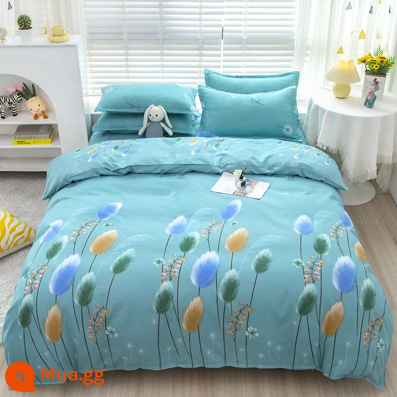 Lưới đỏ cotton nguyên chất 4 mảnh 100 ga trải giường cotton vỏ chăn 1.8 đôi vỏ chăn trải giường Bộ 4 món mùa thu và mùa đông nguồn cung cấp - Hiệp định