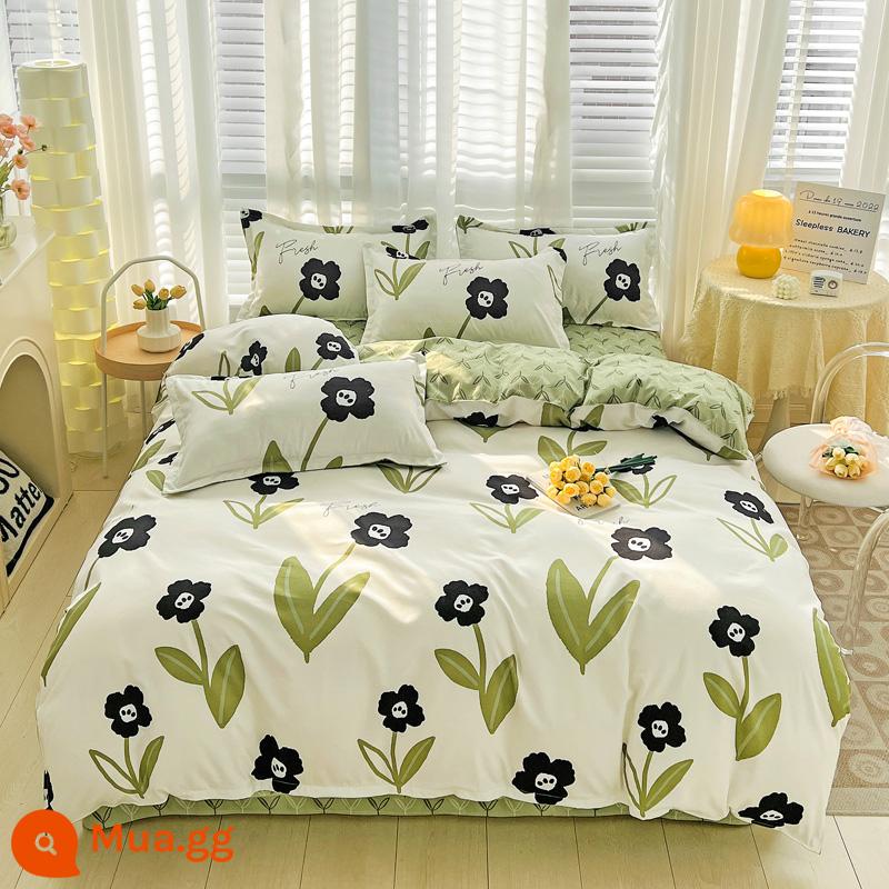 Lưới đỏ cotton nguyên chất 4 mảnh 100 ga trải giường cotton vỏ chăn 1.8 đôi vỏ chăn trải giường Bộ 4 món mùa thu và mùa đông nguồn cung cấp - Màu kaki đậm Spring Breeze Ten Miles P