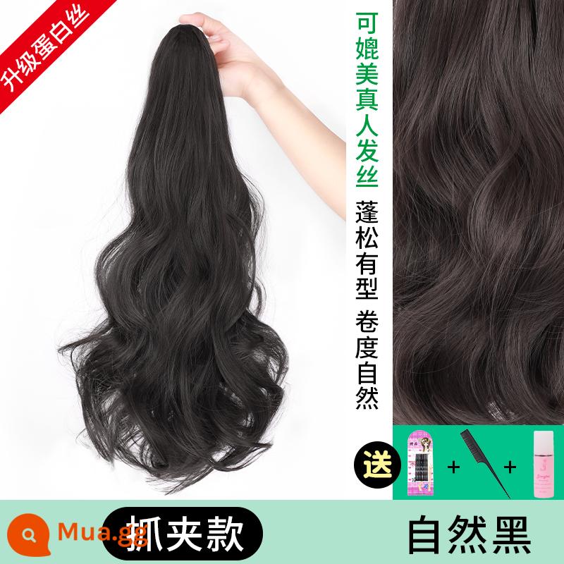 Ponyta tóc giả mô phỏng nữ tóc lấy tóc dài tóc tóc đuôi ngựa cao giả braid braid net dây đeo rám đỏ giả tóc đuôi ngựa giả - Kiểu kẹp protein lụa [đen tự nhiên] mới được nâng cấp