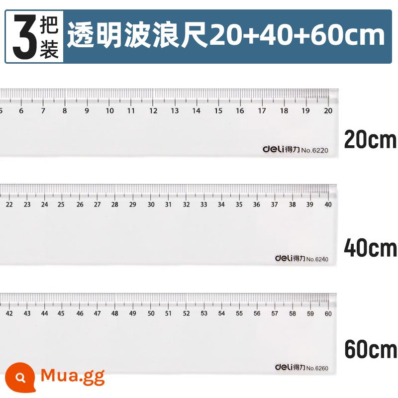 Mạnh thước sinh viên văn phòng phẩm thước thép đa năng thước trong suốt sinh viên phù hợp đặc biệt đo tay sao chép báo cáo đa năng chức năng đo góc bên phải hình học đa chức năng vẽ hình học quy mô hình - Bộ 3 thước, mỗi thước 1 thước 20cm+40cm+60cm