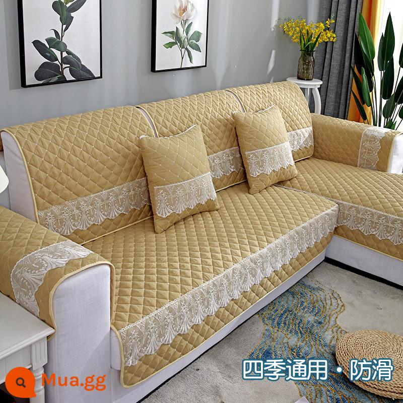 Đệm Sofa Bốn Mùa Đa Năng Chống Trơn Trượt Cổ Bao Vải 2022 Mới Ghế Sofa Tựa Lưng Sofa Khăn 3 Ghế Dài - Chạng vạng-kaki