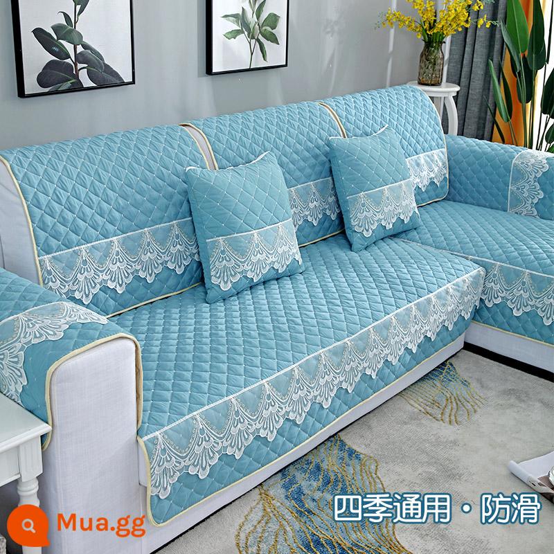 Đệm Sofa Bốn Mùa Đa Năng Chống Trơn Trượt Cổ Bao Vải 2022 Mới Ghế Sofa Tựa Lưng Sofa Khăn 3 Ghế Dài - Saipan-Xanh