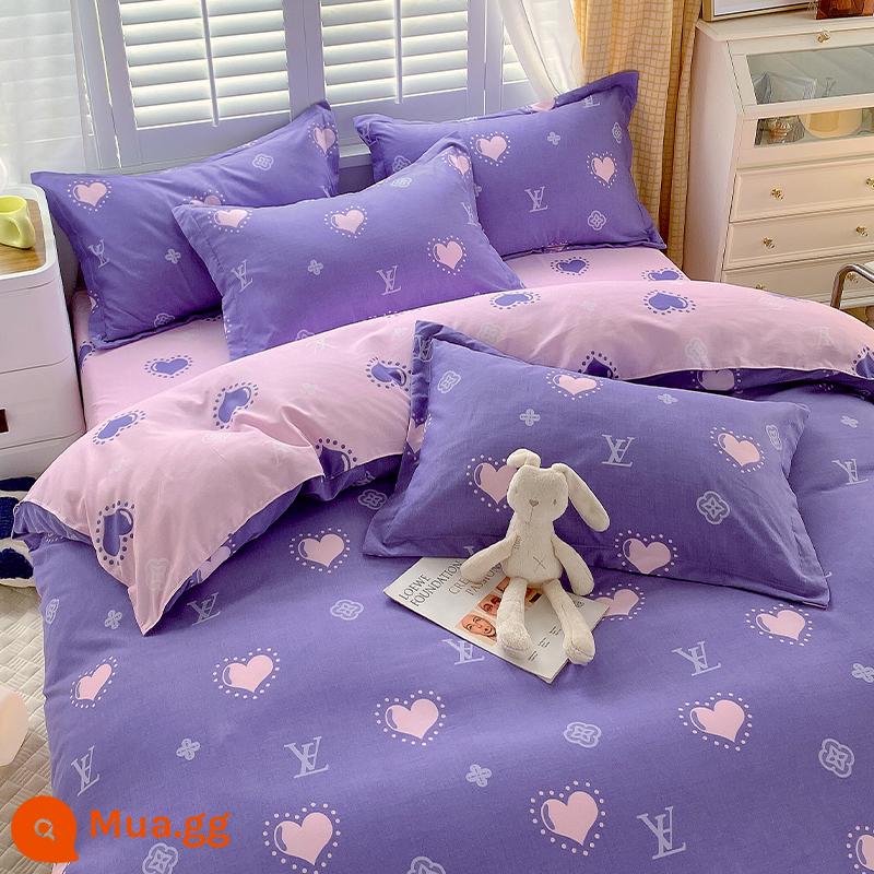 Ins Giường Cotton Nguyên Chất Bộ 4 Món 100 Cotton Nhỏ Tươi Trẻ Em Ga Trải Giường Vỏ Chăn Ga Gối Ký Túc Xá Chần Gòn Bộ 3 - Ly Kỳ-Tím H