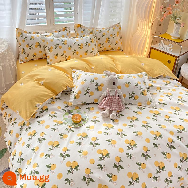 Ins Giường Cotton Nguyên Chất Bộ 4 Món 100 Cotton Nhỏ Tươi Trẻ Em Ga Trải Giường Vỏ Chăn Ga Gối Ký Túc Xá Chần Gòn Bộ 3 - trái cây Y