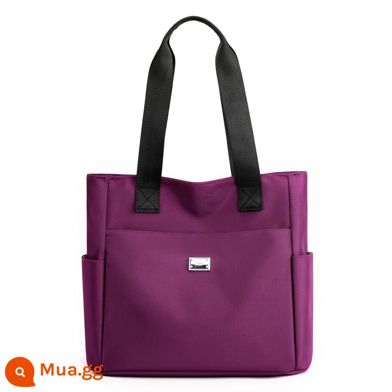 Túi 2024 Mới Đa Năng Dung Tích Lớn Vải Oxford Túi Tote Nữ Đeo Vai Di Động Canvas Đi Lại Mẹ Túi - tím đậm [đai đen]