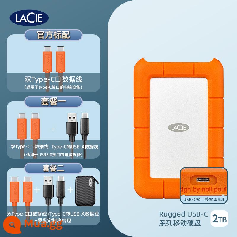 Rezi Lacie Portal Hard Disk 2T Cơ khí bên ngoài gồ ghề Ba cửa hàng hàng đầu USB/Typec Store Rice 2TB - Cam-2T.