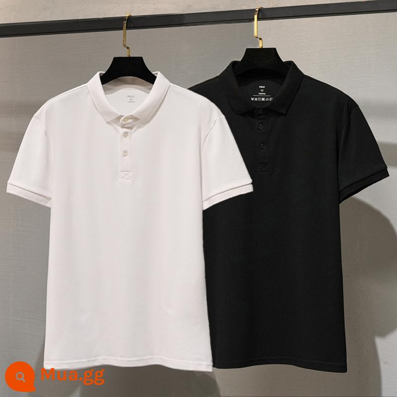 Áo sơ mi POLO cotton lụa băng nam ngắn tay quần áo mùa hè cao cấp tùy chỉnh theo phong cách đơn giản của Nhật Bản ve áo nam Áo thun polo Ralph Lauren - đen + trắng