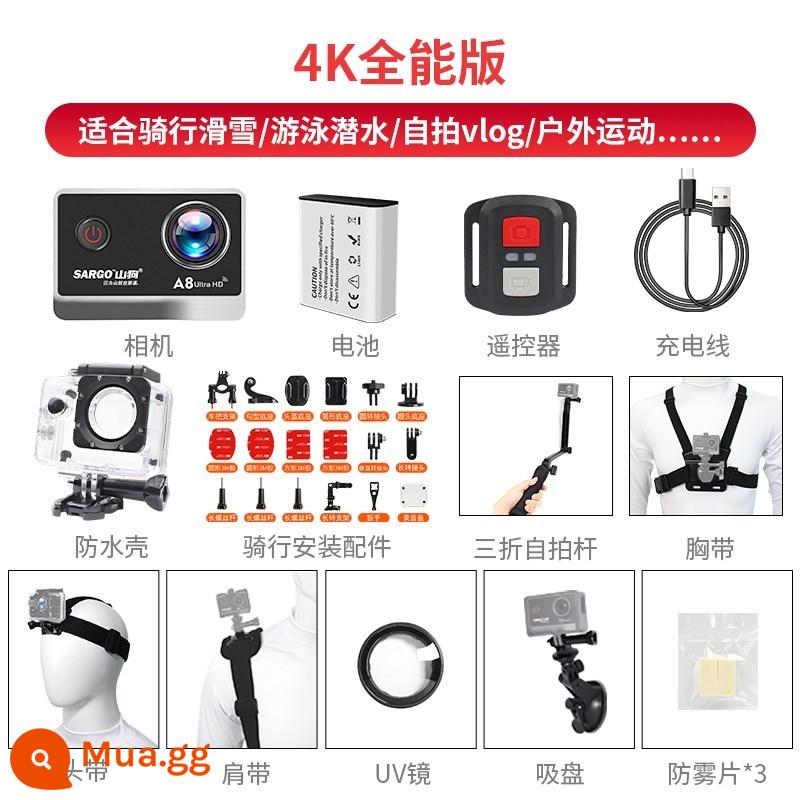 Camera thể thao toàn cảnh 360 độ độ nét cao điều khiển từ xa thông minh camera dưới nước 4K chống rung máy ghi âm đi xe máy - Phiên bản toàn diện A8 4K