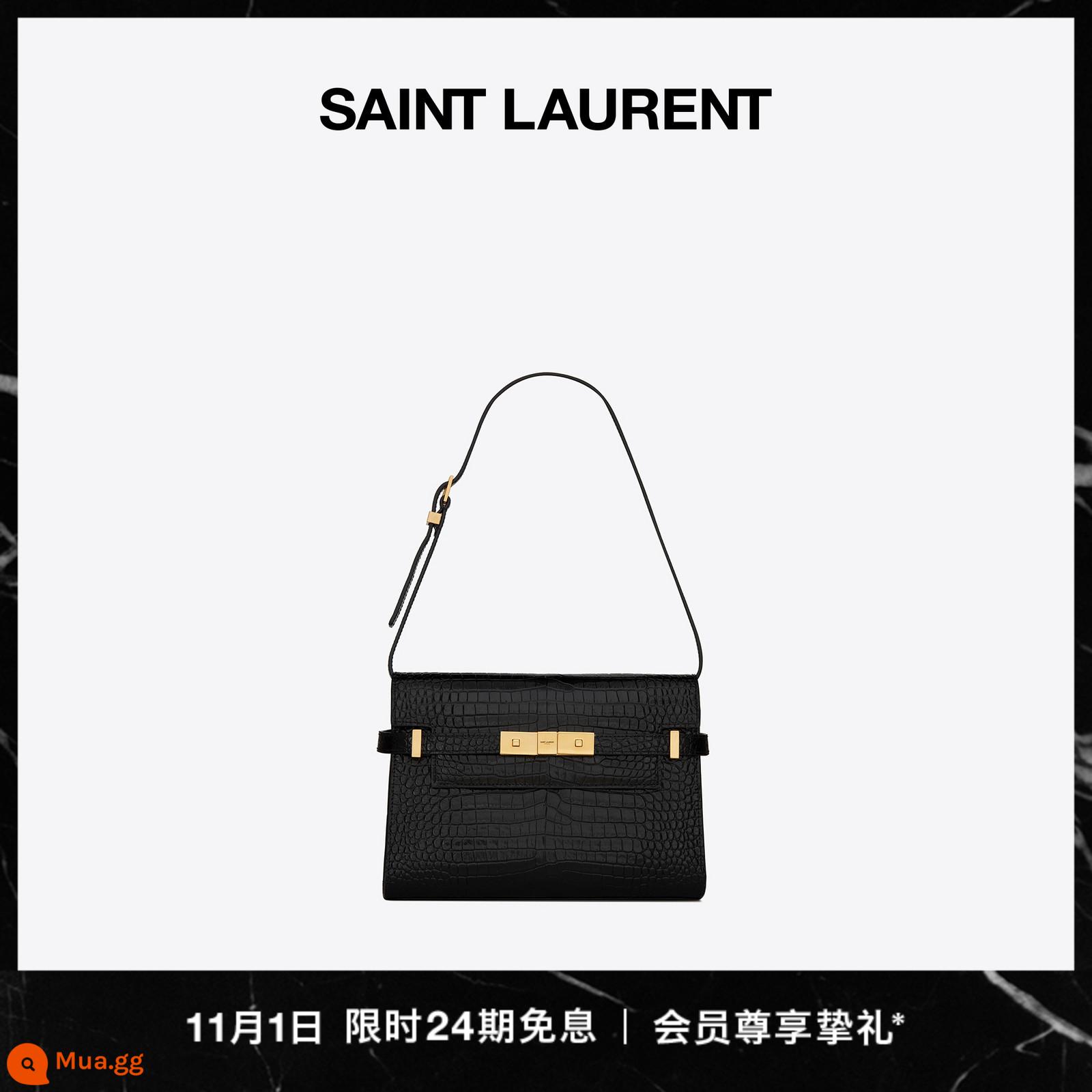 [24 số miễn lãi] [quà tặng] YSL/Saint Laurent Ms. MANHATTAN họa tiết cá sấu Túi đeo vai YSL - đen