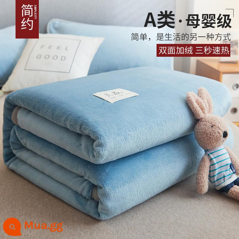 Muji San Hô Chăn Sofa Chăn Dép Nỉ Ngủ Trưa Văn Phòng Chăn Dày Sang Trọng Mùa Đông Tờ - Bentley màu xanh