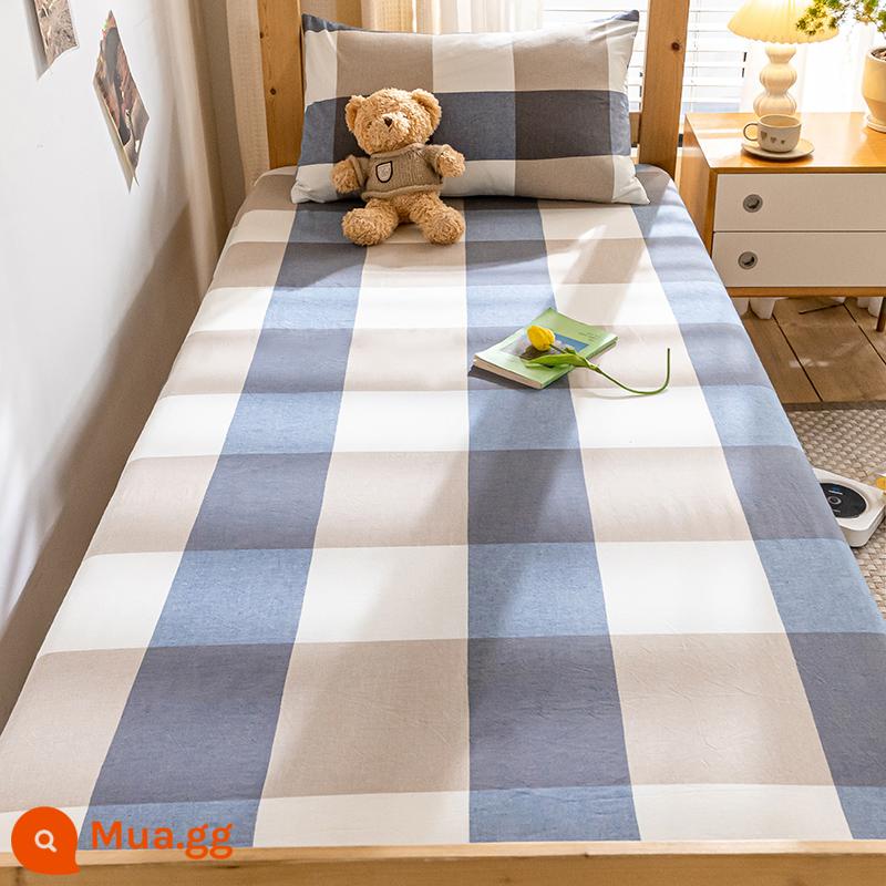 MUJI Cotton Trang Bị Tấm Ký Túc Xá Sinh Viên Cotton Đặc Biệt Drap Giường Nệm Giường Túi Đơn Tấm Bọc Bộ Giường - Phong cách màu xanh [100% cotton được giặt bằng cotton, một kẻ giả mạo sẽ bị trừng phạt mười]