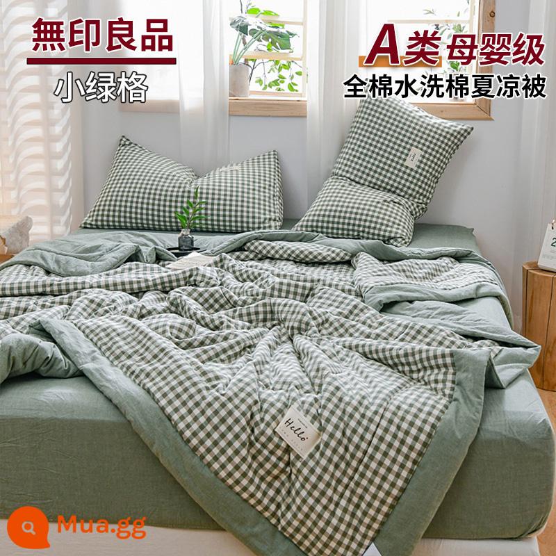 MUJI cotton cotton có thể giặt được chăn mỏng mùa hè chăn bông nguyên chất thoáng mát chăn bốn món điều hòa không khí chăn mùa hè có thể giặt bằng máy - Lưới nhỏ màu xanh lá cây [100% cotton loại A dành cho bà mẹ và trẻ sơ sinh]