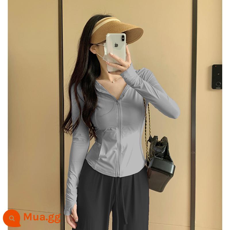 Ice Silk Kem Chống Nắng Nữ Mùa Hè Slim Suit 2023 Mới Áo Khoác Mỏng Bó Sát Bộ Đồ Thể Thao Yoga Hàng Đầu - Màu xám [Nhẹ và mỏng không bị vướng]