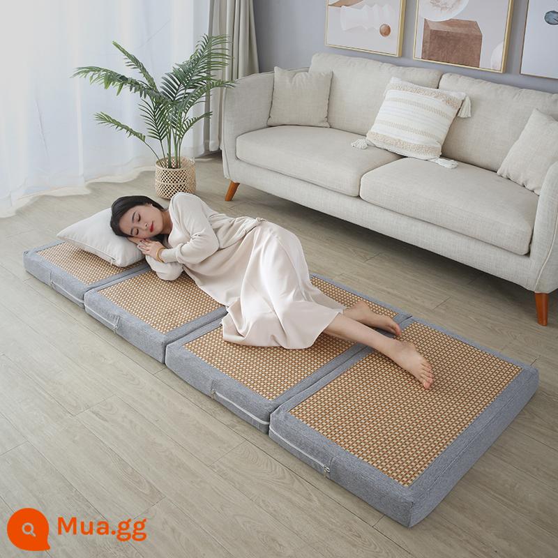 Gấp chiếu tatami để chơi đệm sàn ký túc xá sinh viên đệm mùa đông nghỉ trưa thảm ngủ hộ gia đình xốp trải sàn - Màu xám nhạt và mây nhạt (có thể tháo rời và giặt bằng túi đựng)