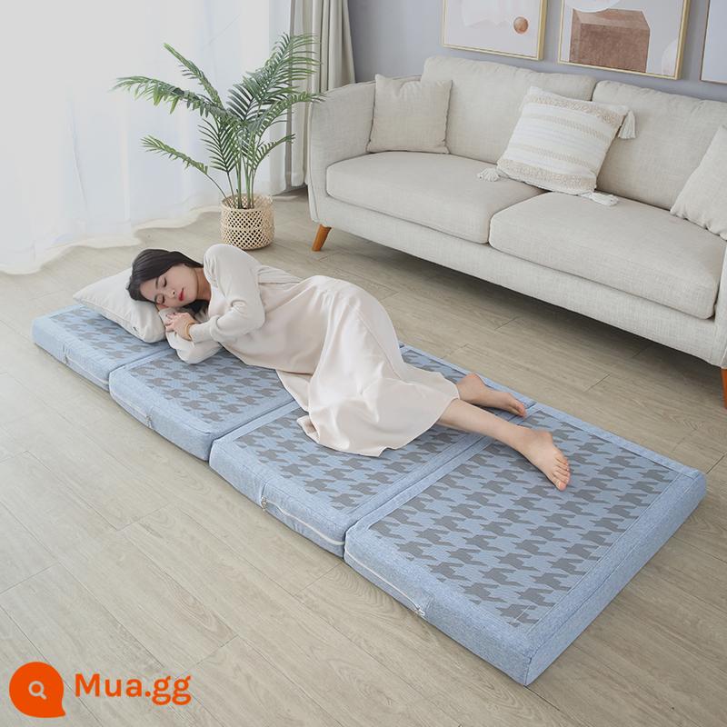 Gấp chiếu tatami để chơi đệm sàn ký túc xá sinh viên đệm mùa đông nghỉ trưa thảm ngủ hộ gia đình xốp trải sàn - Lụa băng màu xanh nhạt (có thể tháo rời và giặt bằng túi đựng)