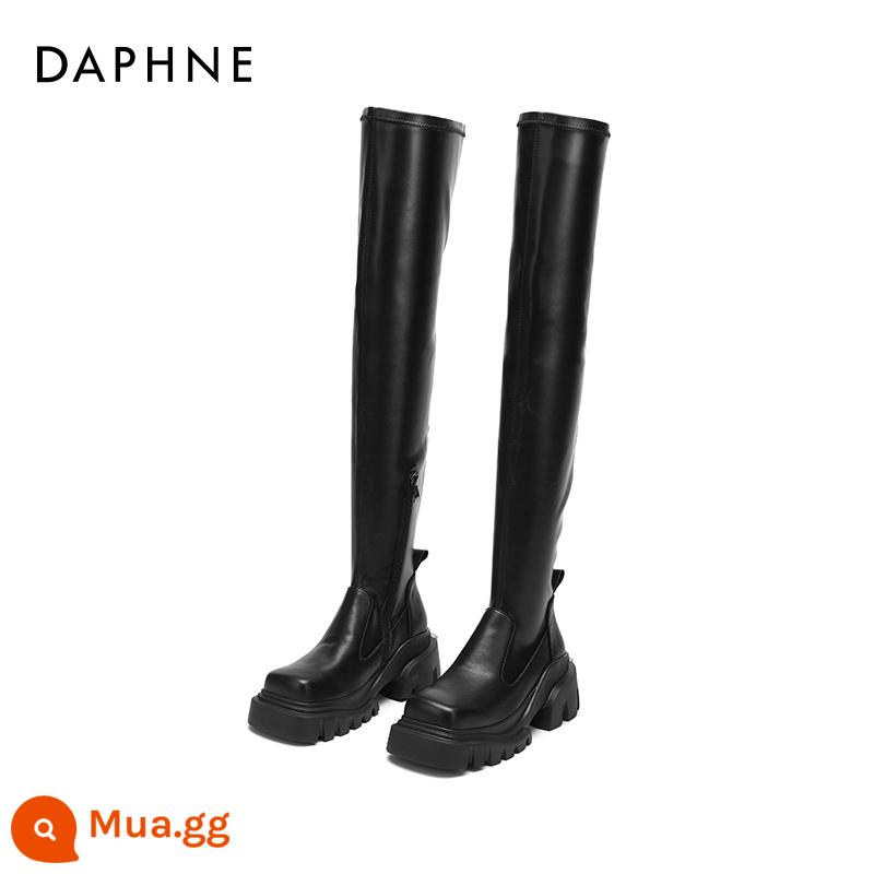 Giày bốt cao quá đầu gối hình khối DL Daphne dành cho nữ da thật 2023 Giày bốt dài đế dày mới dành cho nữ để tăng chiều cao và giày đi xe đạp giảm béo cho nữ - Thế hệ thứ 2 được nâng cấp màu đen mờ [chân thon, nhỏ hơn 1 cỡ]