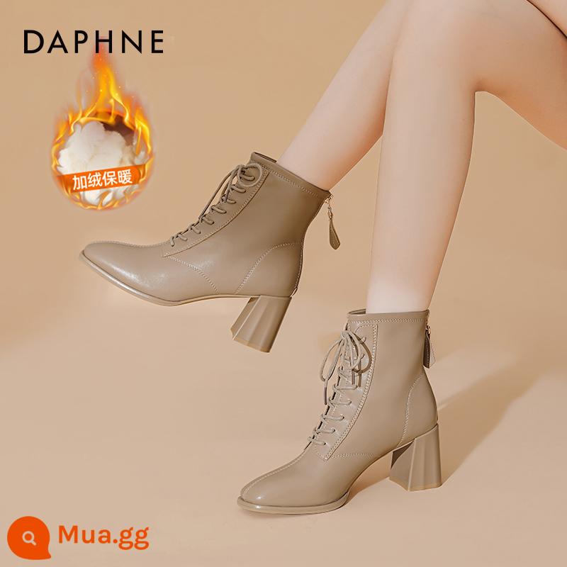 Giày bốt Daphne Martin nữ 2023 mới thu đông hợp mốt giày bốt nữ đế dày đến giữa bắp chân giày bốt ngắn kiểu phương Tây - Màu mơ [Hình chính cộng với phiên bản nhung]